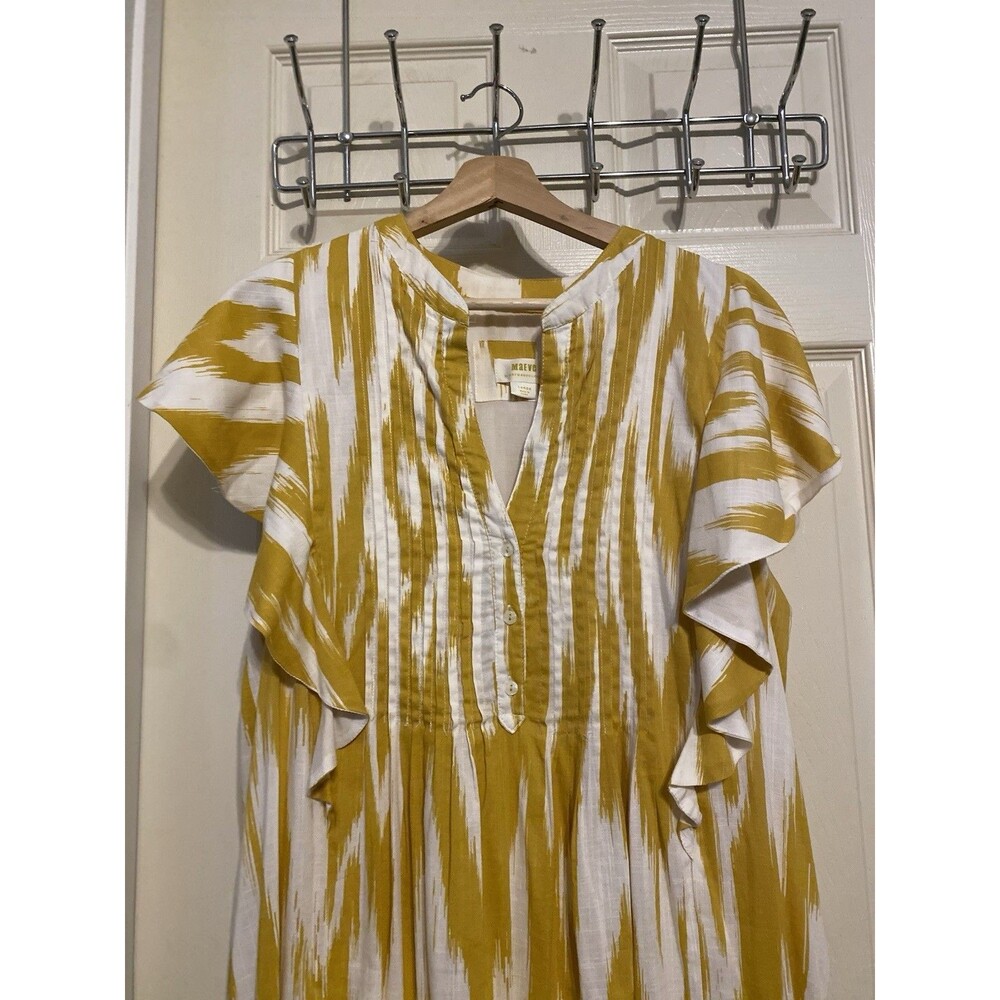 Anthropologie Maeve Cassandra Pintuck Yellow Flutter Sleeve Maxi Dress Large - Picture 2 of 16